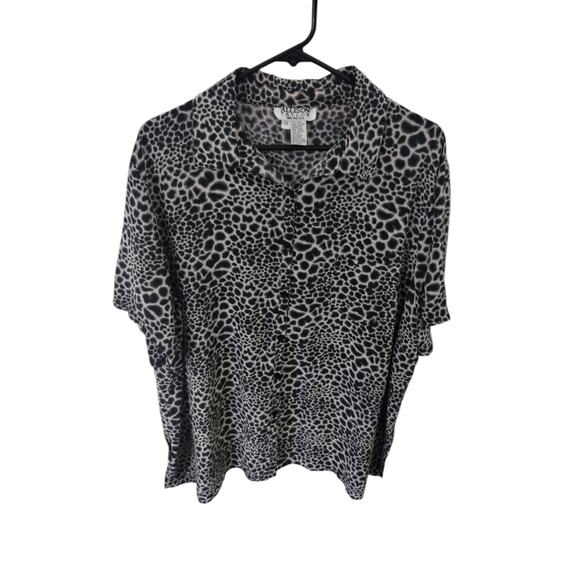 Vintage Allison Taylor Women's size 1X 100% Silk Button Down Animal Print Top - Picture 6 of 12